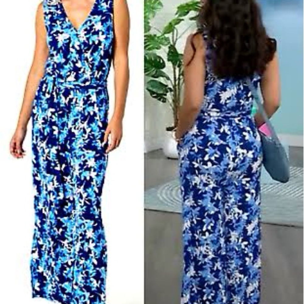 C Wonder by Christian Siriano Wide Leg Knit Jumpsuit Blue Print